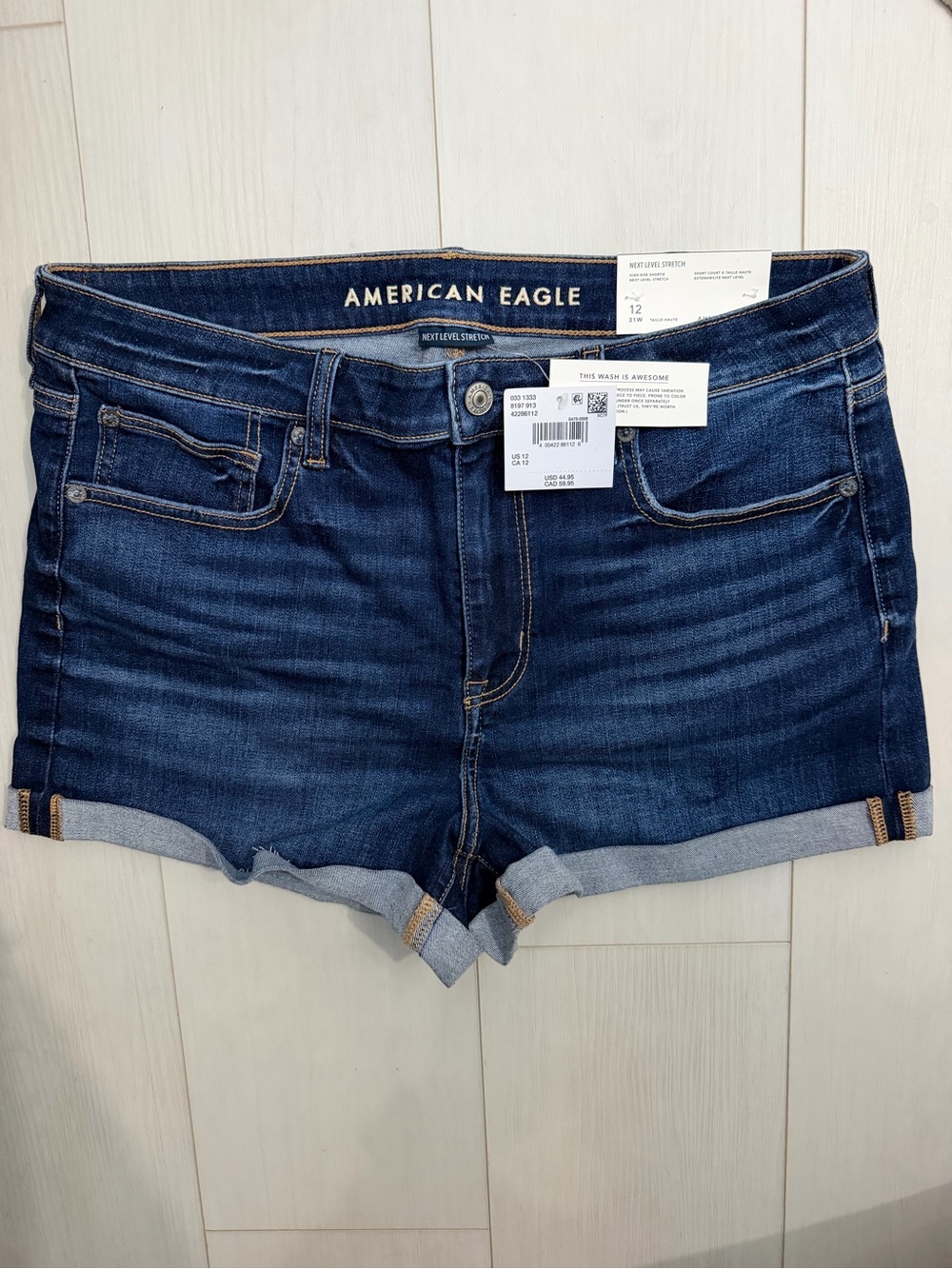 American Eagle Outfitters Dark Indigo Roll-Cuff Denim Shorts